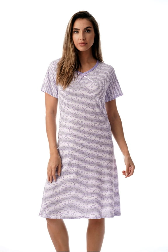 Women's Nightgown Sleep Dress - Soft and Comfortable Short Sleeve Sleepwear (Purple - Celestial Stripe, 3X Plus)