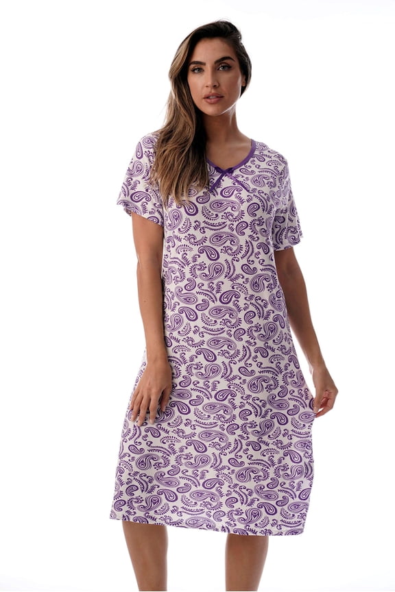 Women's Nightgown Sleep Dress - Soft and Comfortable Short Sleeve Sleepwear