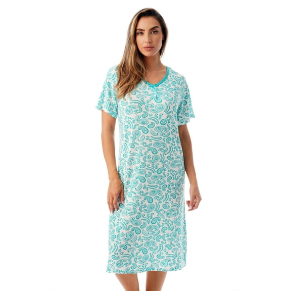 Just Love Women's Nightgown Sleep Dress - Soft and Comfortable Short Sleeve Sleepwear (Teal - Paisley, 1X Plus)