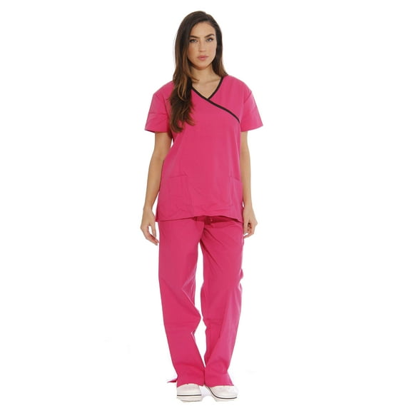 Just Love Women's Nurse Scrub Sets - Mock Wrap Style for Comfort and Style (Primrose With Black Trim, X-Small)