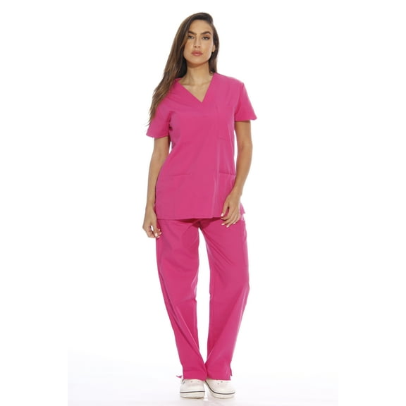 Just Love Women's Nursing Scrub Set - Six Pockets, V-Neck, Cargo Pant for Comfortable Workwear (1X Plus, Hot Pink)