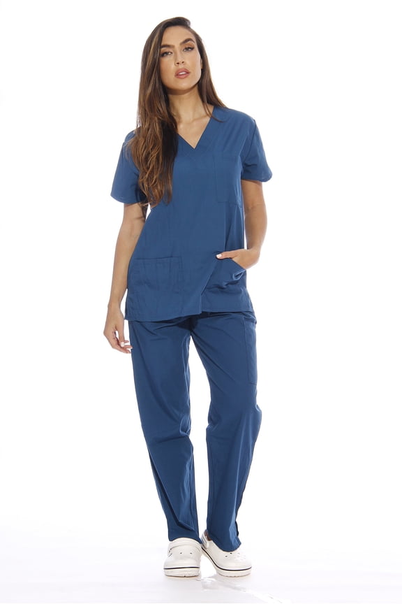 Women's Nursing Scrub Set - Six Pockets, V-Neck, Cargo Pant for Comfortable Workwear (3X, Carribean Blue)