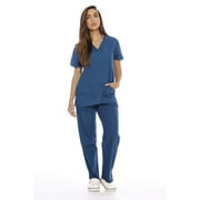 Just Love Womens Nursing Scrub Set - Six Pockets, V-Neck, Cargo Pant for Comfortable Workwear Large, Carribean Blue