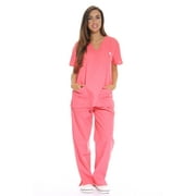 Just Love Women's Nursing Scrub Set - Six Pockets, V-Neck, Cargo Pant for Comfortable Workwear (Large, Coral)