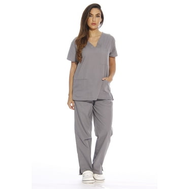 Just Love Women's Nursing Scrub Set - Six Pockets, V-Neck, Cargo Pant for Comfortable Workwear (Large, Light Grey)