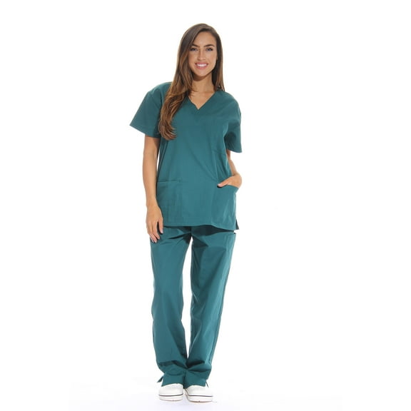 Just Love Women's Nursing Scrub Set - Six Pockets, V-Neck, Cargo Pant for Comfortable Workwear (Medium, Dark Green)
