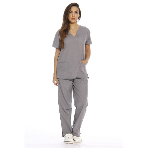 Just Love Women's Nursing Scrub Set - Six Pockets, V-Neck, Cargo Pant for Comfortable Workwear (Medium, Light Grey)