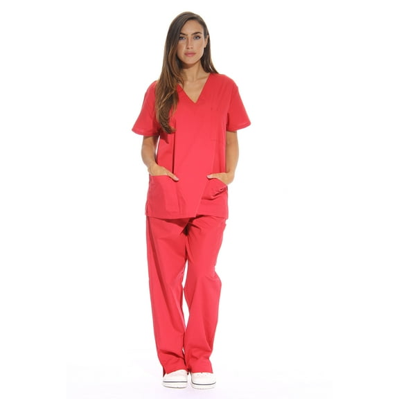 Just Love Women's Nursing Scrub Set - Six Pockets, V-Neck, Cargo Pant for Comfortable Workwear (Small, Red)