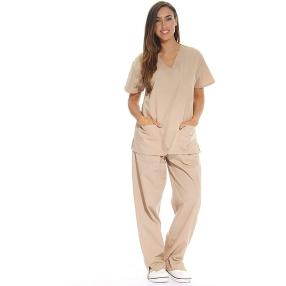 Just Love Women's Nursing Scrub Set - Six Pockets, V-Neck, Cargo Pant for Comfortable Workwear (X-Large, Khaki)
