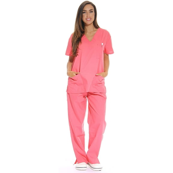 Just Love Women's Nursing Scrub Set - Six Pockets, V-Neck, Cargo Pant for Comfortable Workwear (X-Small, Coral)