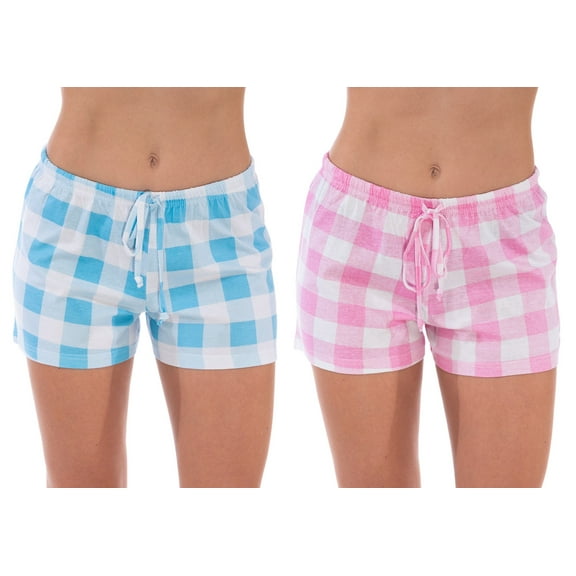 Just Love Women’s Pajama Shorts – Soft Cotton Lounge Sleep Shorts with Drawstring Waist (Buffalo Plaid - Pack 3, Large)
