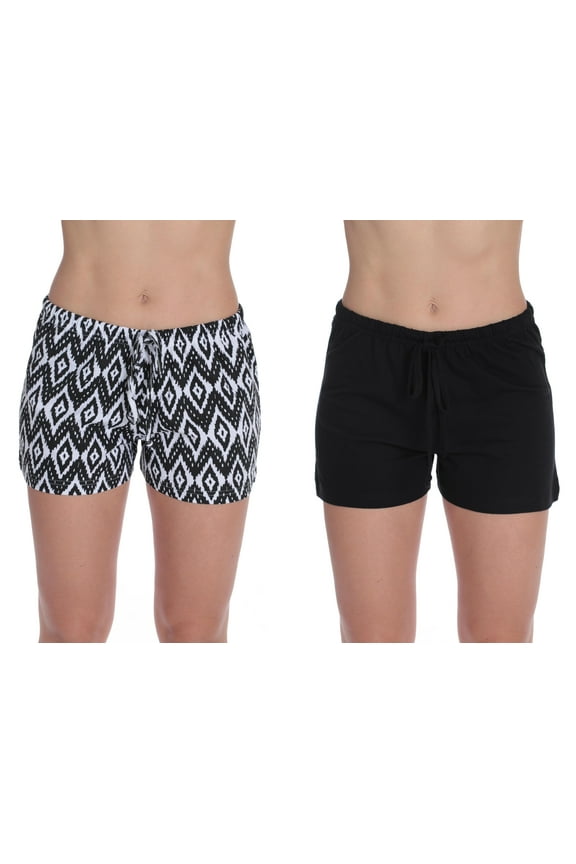 Women’s Pajama Shorts – Soft Cotton Lounge Sleep Shorts with Drawstring Waist (Chevron - Black (Pack of 2), Large)