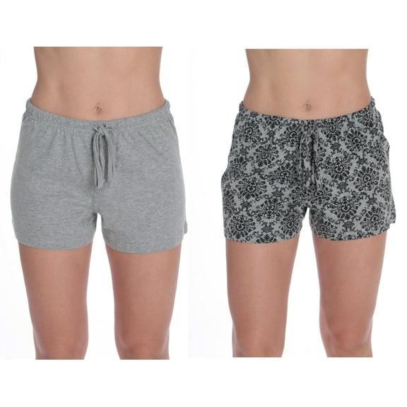 Just Love Women’s Pajama Shorts – Soft Cotton Lounge Sleep Shorts with Drawstring Waist (Damask - Grey (Pack of 2), Large)