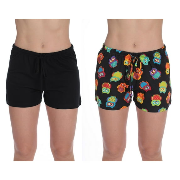Just Love Women’s Pajama Shorts – Soft Cotton Lounge Sleep Shorts with Drawstring Waist (Owl - Black (Pack of 2), Small)
