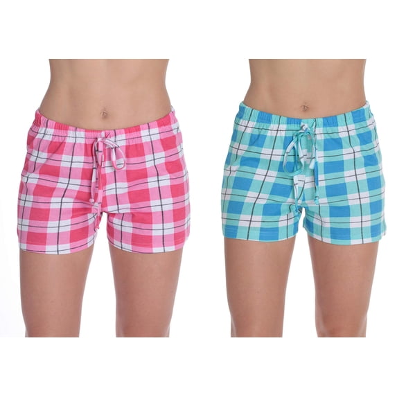 Just Love Women's Pajama Shorts - Comfortable Sleepwear (2 Pack) (Plaid Blue - Plaid Pink (Pack of 2), 1X)