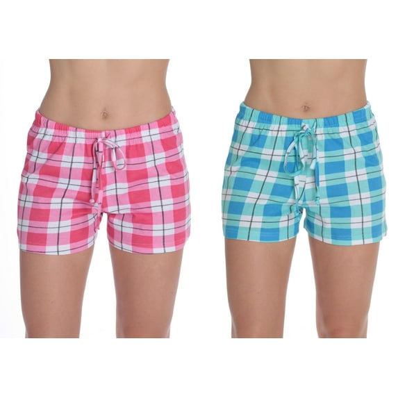 Just Love Women’s Pajama Shorts – Soft Cotton Lounge Sleep Shorts with Drawstring Waist (Plaid Blue - Plaid Pink (Pack of 2), 3X)