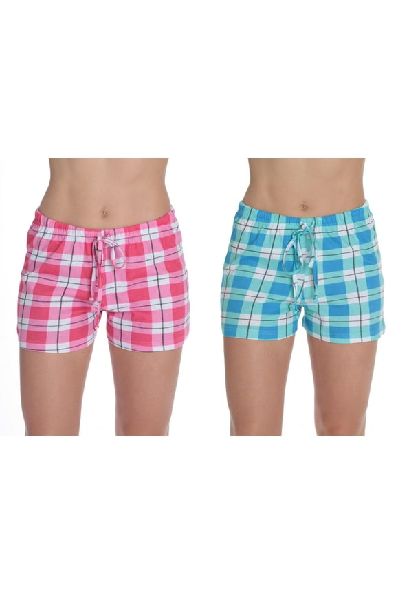 Women’s Pajama Shorts – Soft Cotton Lounge Sleep Shorts with Drawstring Waist (Plaid Blue - Plaid Pink (Pack of 2), 3X)