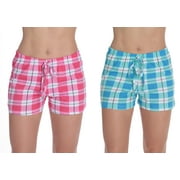 JUST LOVE Women's Pajama Shorts - Comfortable Sleepwear (2 Pack) (Plaid Blue - Plaid Pink (Pack of 2), Medium)