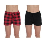 JUST LOVE Women's Pajama Shorts - Comfortable Sleepwear (2 Pack) (Plaid Blue - Plaid Pink (Pack of 2), Medium)