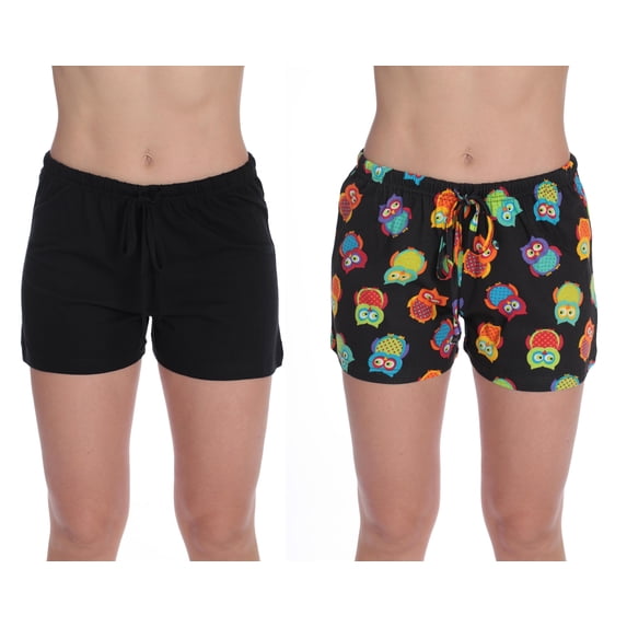 Just Love Women’s Pajama Shorts – Soft Cotton Lounge Sleep Shorts with Drawstring Waist (Owl - Black (Pack of 2), 1X)