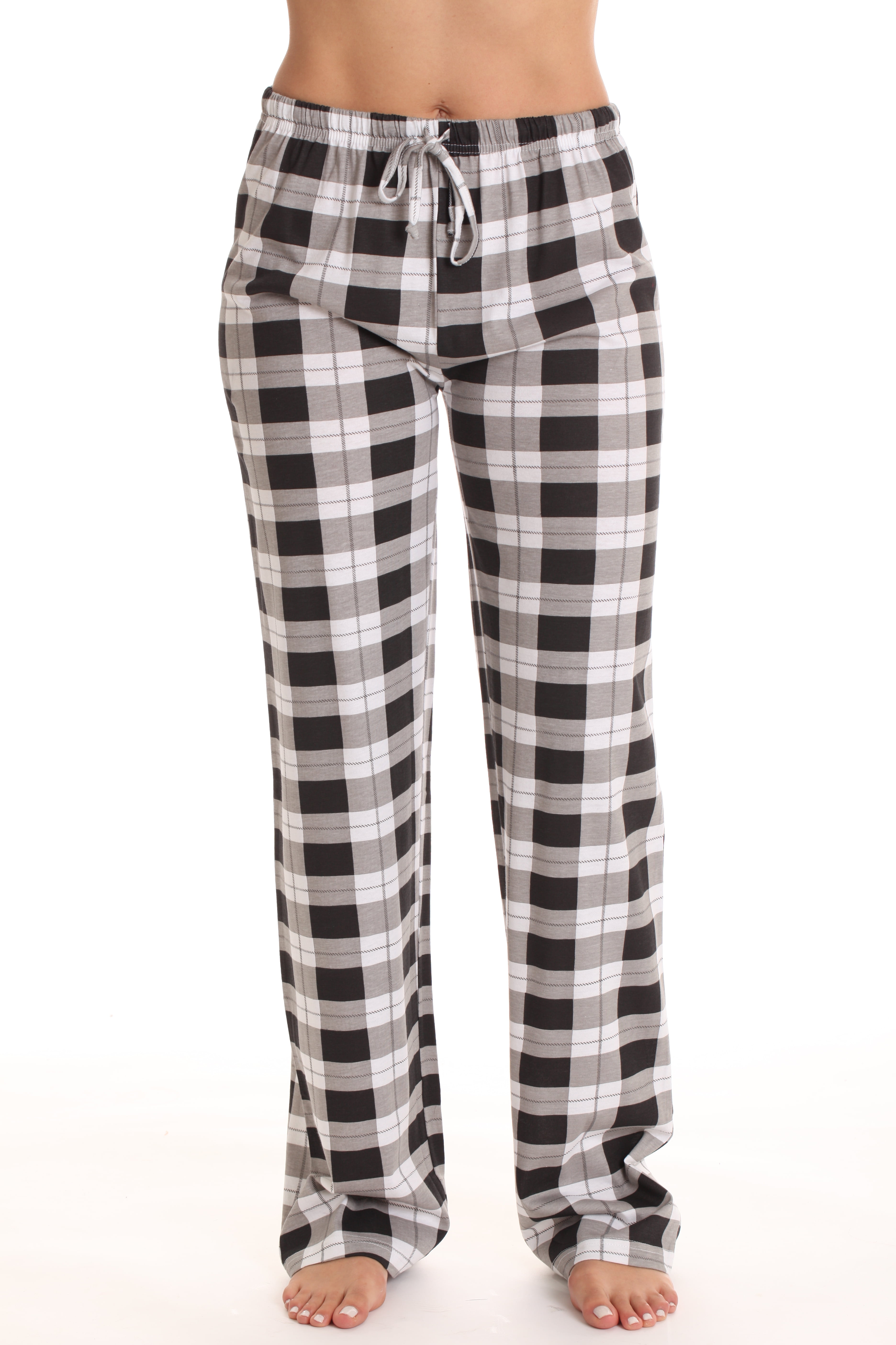 Just Love Women's Plaid Pajama Pants in 100% Cotton Jersey - Comfortable  Sleepwear for Women (Black - Plaid, Small)