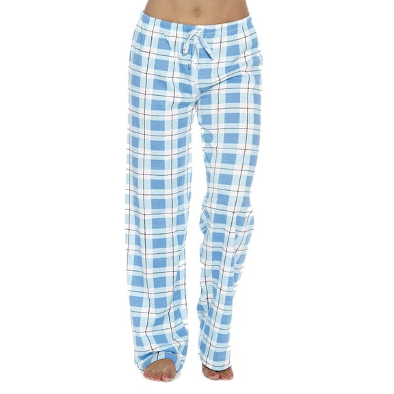 Just Love Women's Plaid Pajama Pants in 100% Cotton Jersey - Comfortable Sleepwear for Women (Blue - Plaid, Large)