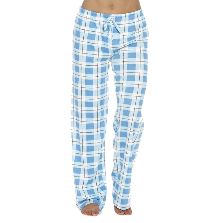 Just Love Women's Plaid Pajama Pants in 100% Cotton Jersey - Comfortable  Sleepwear for Women (Blue - Plaid, Small)