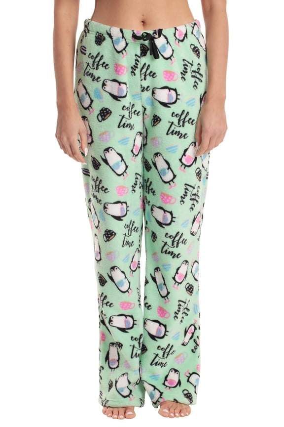 Women's Plush Pajama Pants 6339-10668-RB-1X (Lemon - Coffee Time Penguin, X-Small)