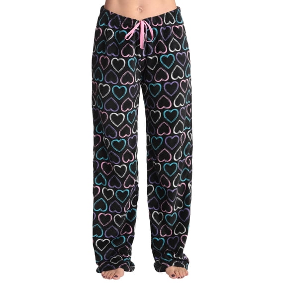 Just Love Women's Plush Fleece Pajama Pants - Cozy Lounge Pants and Sleepwear Bottoms with Drawstring (Black - Chalk Hearts, Medium)