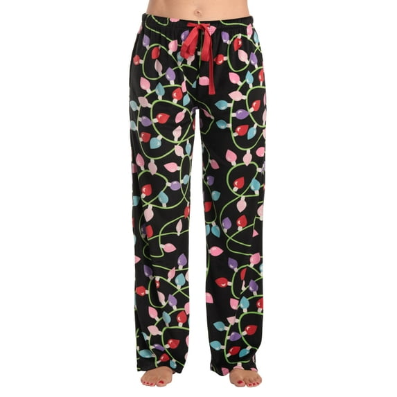 Just Love Women's Plush Pajama Pants 7060-10821-XL-SIOC (Black - Xmas Lights Fleece, 2X)