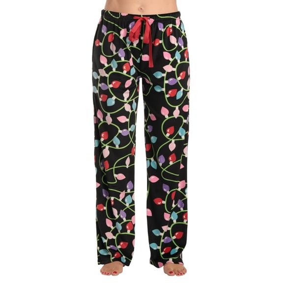 Just Love Women's Plush Pajama Pants 7060-10821-XL-SIOC (Black - Xmas Lights Fleece, Small)