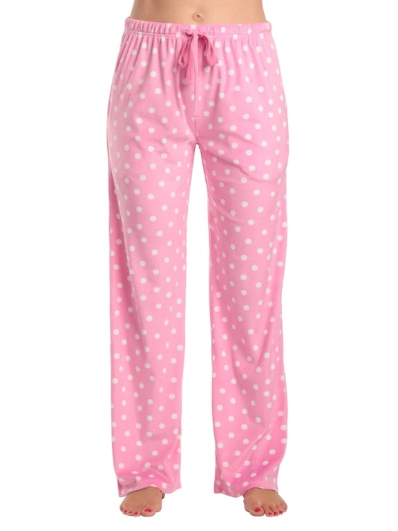 Women’s Plush Microfleece Pajama Pants with Pockets – Soft Stretch Lounge Sleepwear (Pink - Dot Fleece, 2X)
