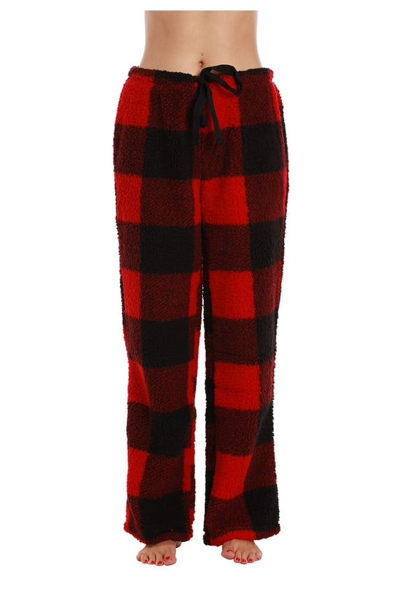 Fleece Pajama Pants for Women Sleepwear PJs (Big Plaid - Red, Small)