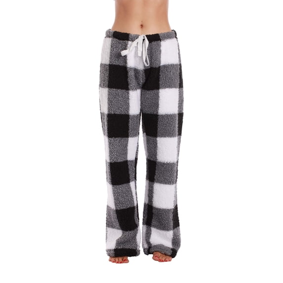 Just Love Fleece Pajama Pants for Women Sleepwear PJs (Big Plaid - White, X-large)