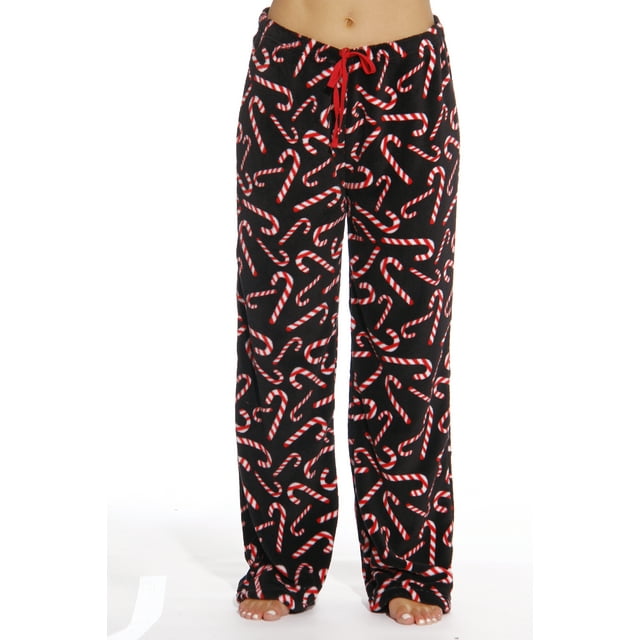 Just Love Women's Plush Pajama Pants (Black - Candy Cane, Medium ...