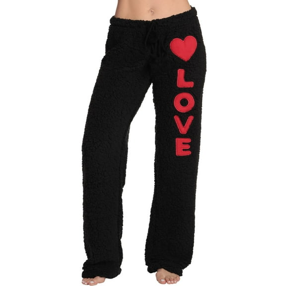 Just Love Women's Plush Pajama Pants - Comfortable and Stylish Loungewear (Black - Love Heart, 1X)