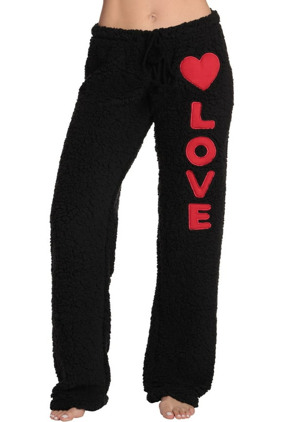 Women's Plush Pajama Pants - Comfortable and Stylish Loungewear (Black - Love Heart, 2X)