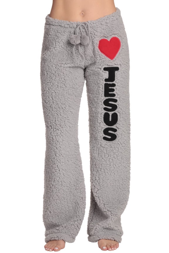 Women's Plush Pajama Pants - Comfortable and Stylish Loungewear (Grey - Heart Jesus, Medium)