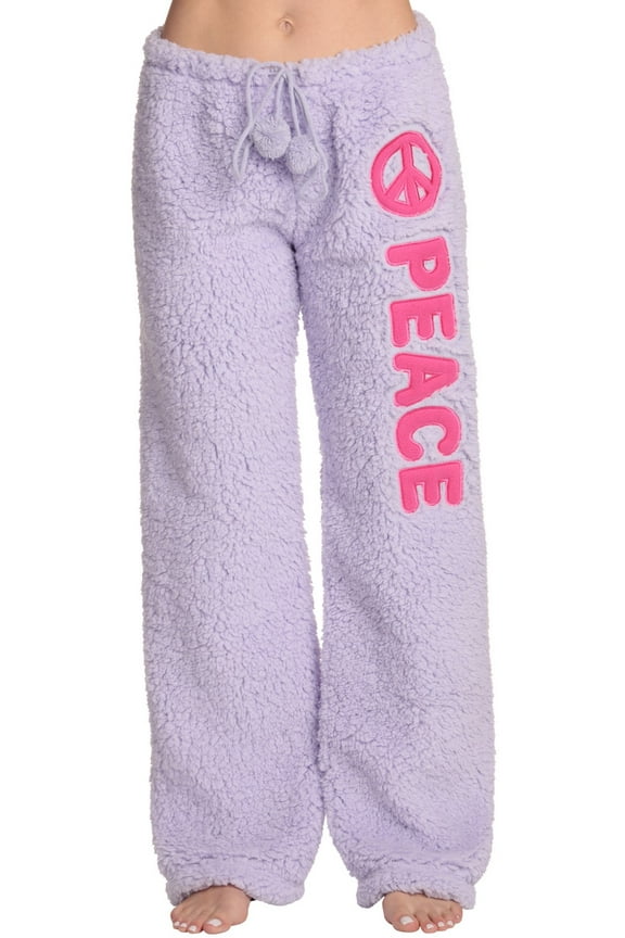Women's Plush Pajama Pants - Comfortable and Stylish Loungewear (Lilac - Peace, Small)