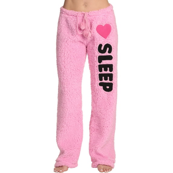 Just Love Women's Plush Pajama Pants - Comfortable and Stylish Loungewear (Pink - Love Sleep, Large)
