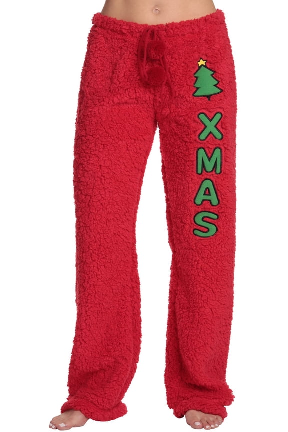 Women's Plush Pajama Pants - Comfortable and Stylish Loungewear (Red - Xmas Tree, 1X)