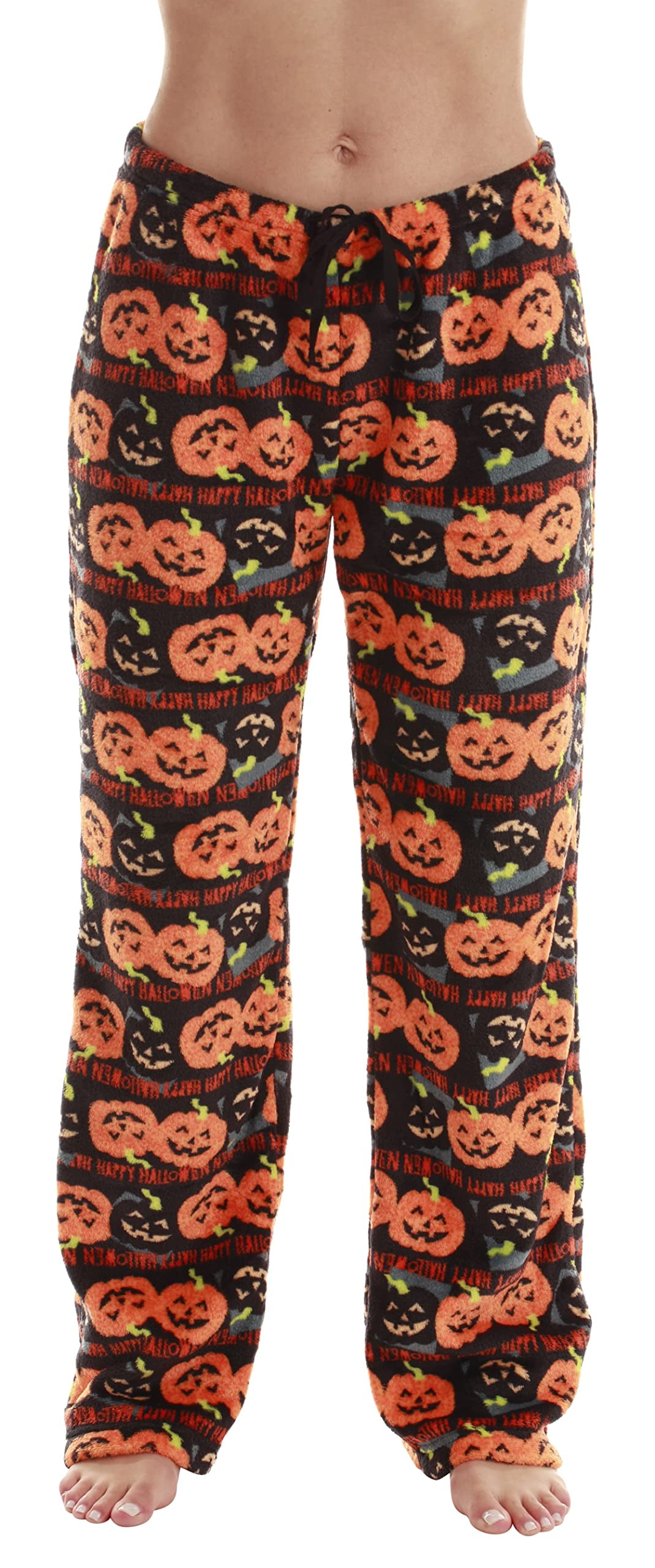 Just Love Women's Plush Pajama Pants - Cozy Lounge Sleepwear (Black -  Halloween Pumpkin, Small) 