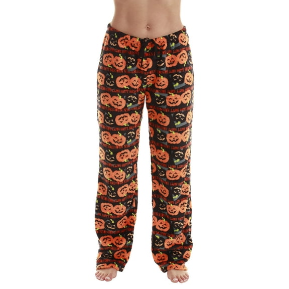 Just Love Women's Plush Pajama Pants - Cozy Lounge Sleepwear (Black - Halloween Pumpkin, Small)