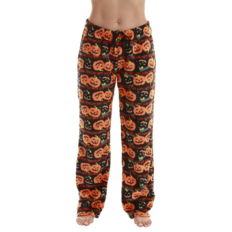 Just Love Women's Plush Pajama Pants - Cozy Lounge Sleepwear (Black -  Halloween Pumpkin, X-Large)