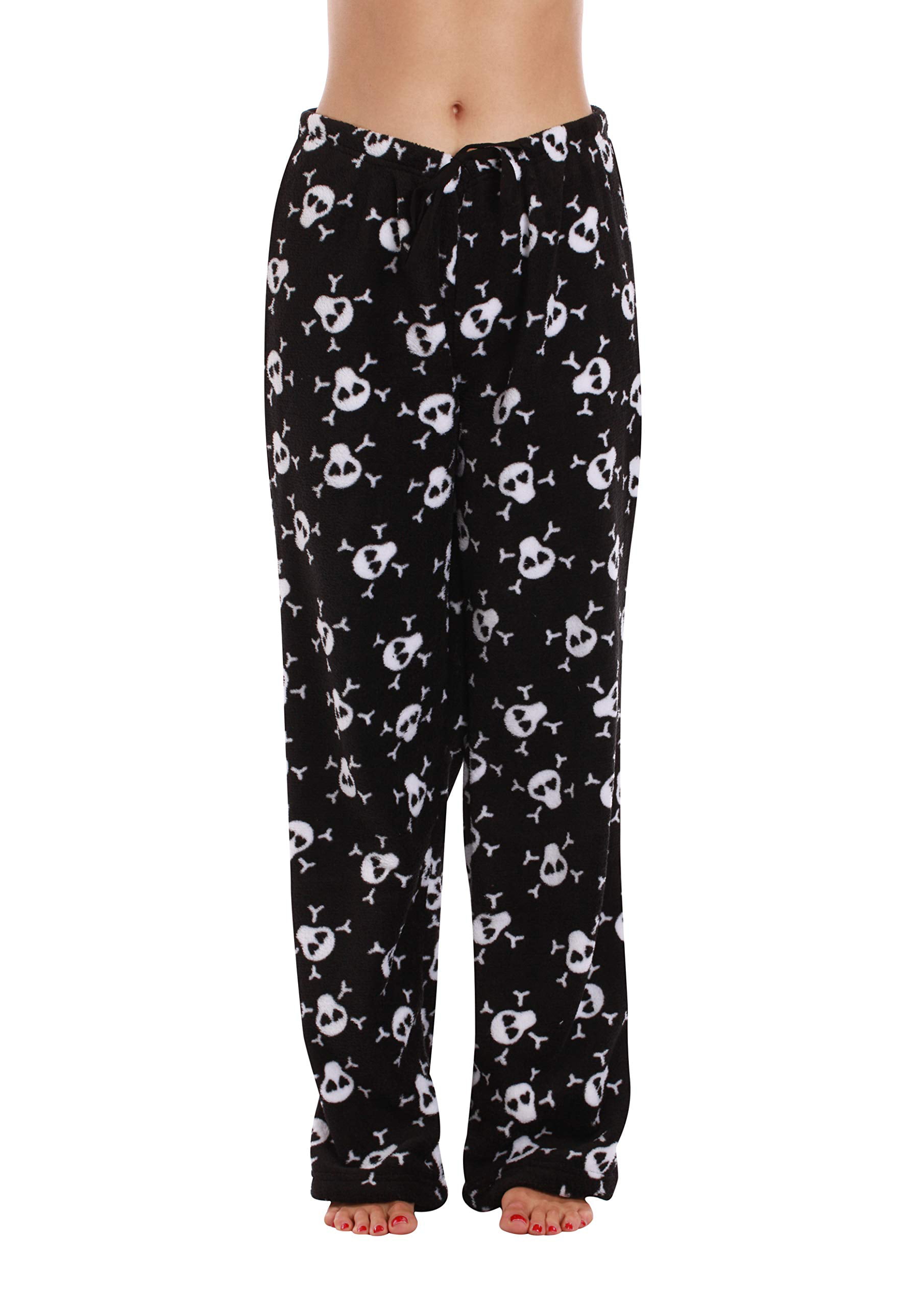 Just Love Women's Plush Pajama Pants - Cozy Lounge Sleepwear (Black - Skull and Crossbones, 1X)