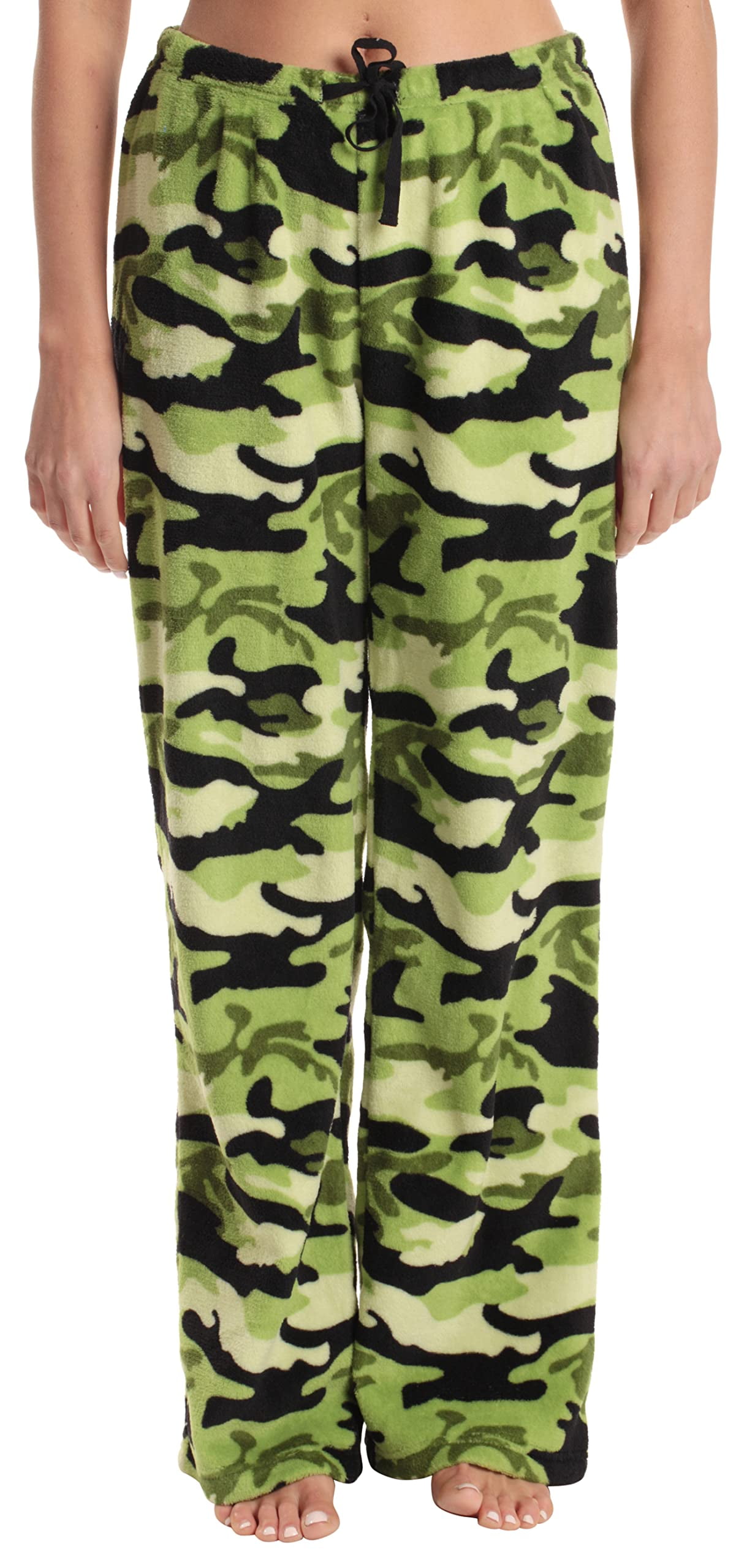 Just Love Women's Plush Pajama Pants - Cozy Lounge Sleepwear (Green - Camouflage, Medium)