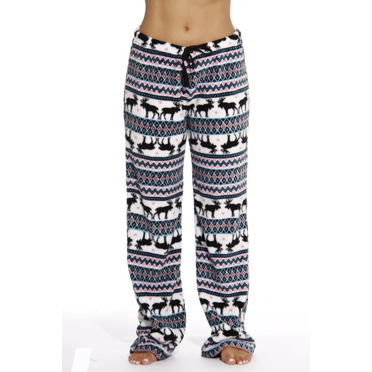 Just Love Women's Plush Pajama Pants - Cozy Lounge Sleepwear (White - Moose  Fairisle, X-Large) 