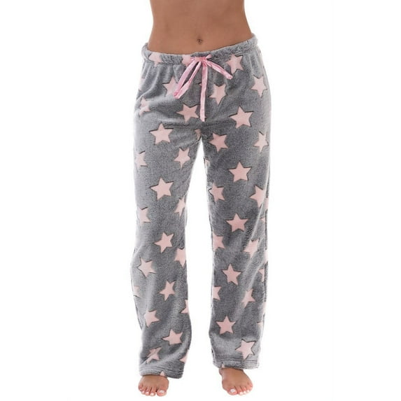 Just Love Women's Plush Pajama Pants (Embossed Star - Grey, Large)