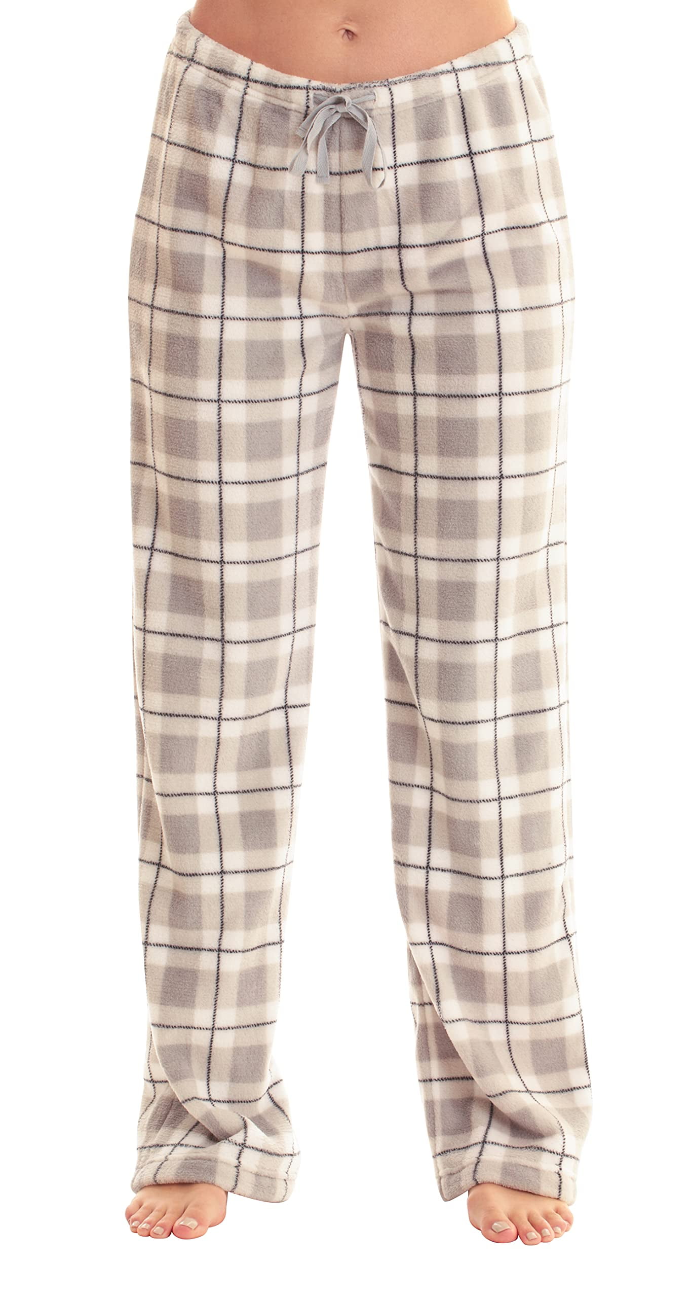 Just Love Women's Plush Pajama Pants - Soft and Cozy Lounge Pants (Grey -  Plaid, Large)