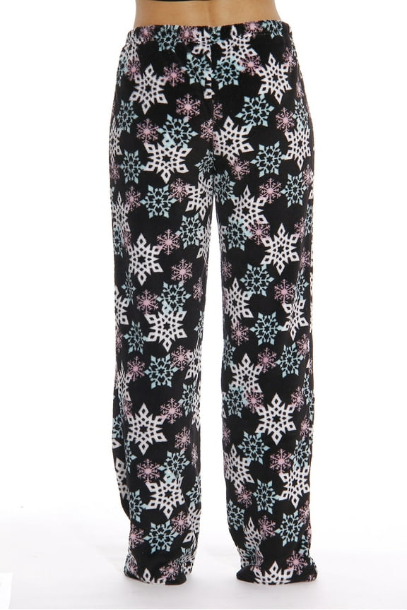 Women's Plush Pajama Pants - Soft and Cozy Lounge Pants in Petite to Plus Sizes (Black - Snowflake, Medium)